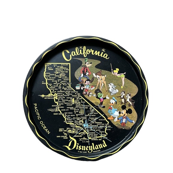 Vintage Disneyland California Souvenir Tin Metal Tray Walt Disney Productions - Picture 1 of 12